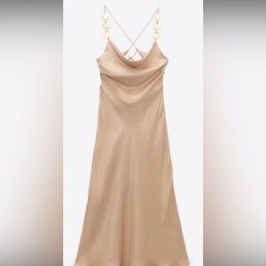 Zara Beige Satin Slip Dress